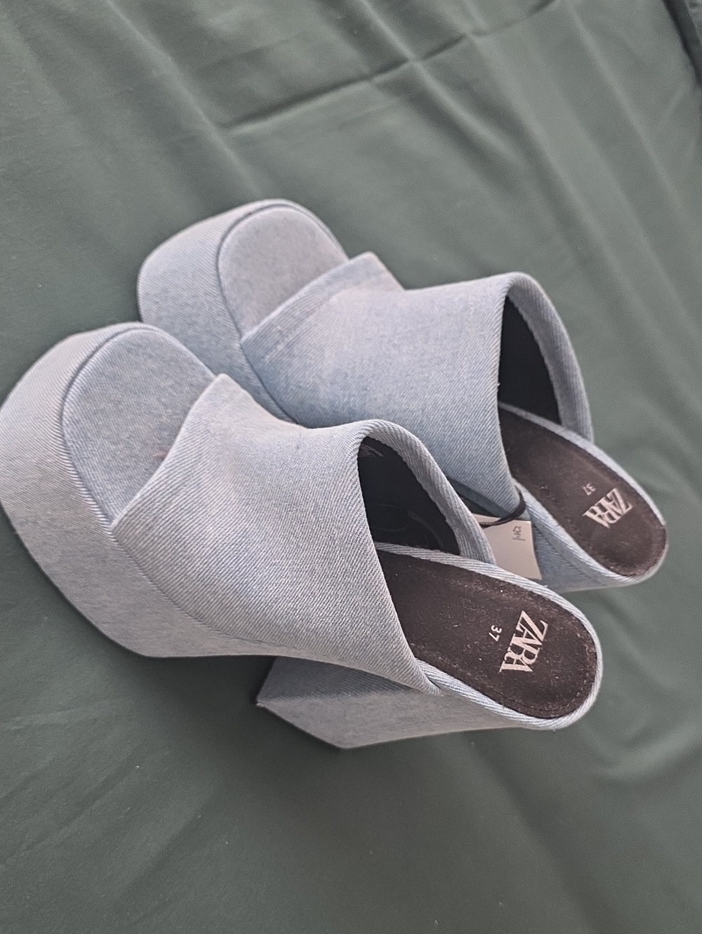 Zara Light Blue Platform Slide Mules